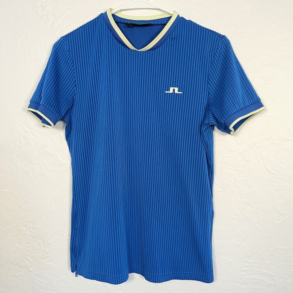 J.Lindeberg Parvin Golf Top Women's M Blue Ribbed Performance Shirt Short Sleeve